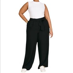 11 Honore Black Maya High Waisted Wide Leg Tie Waist Dress Pant plus Sz 22